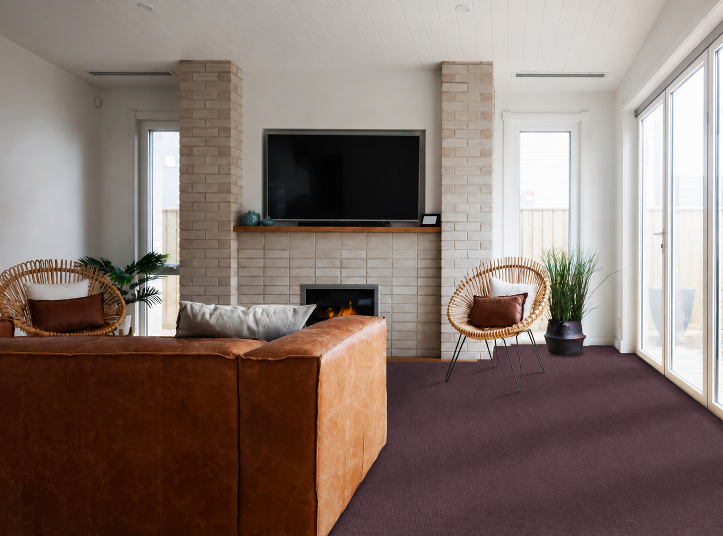Purple colored carpet in living room