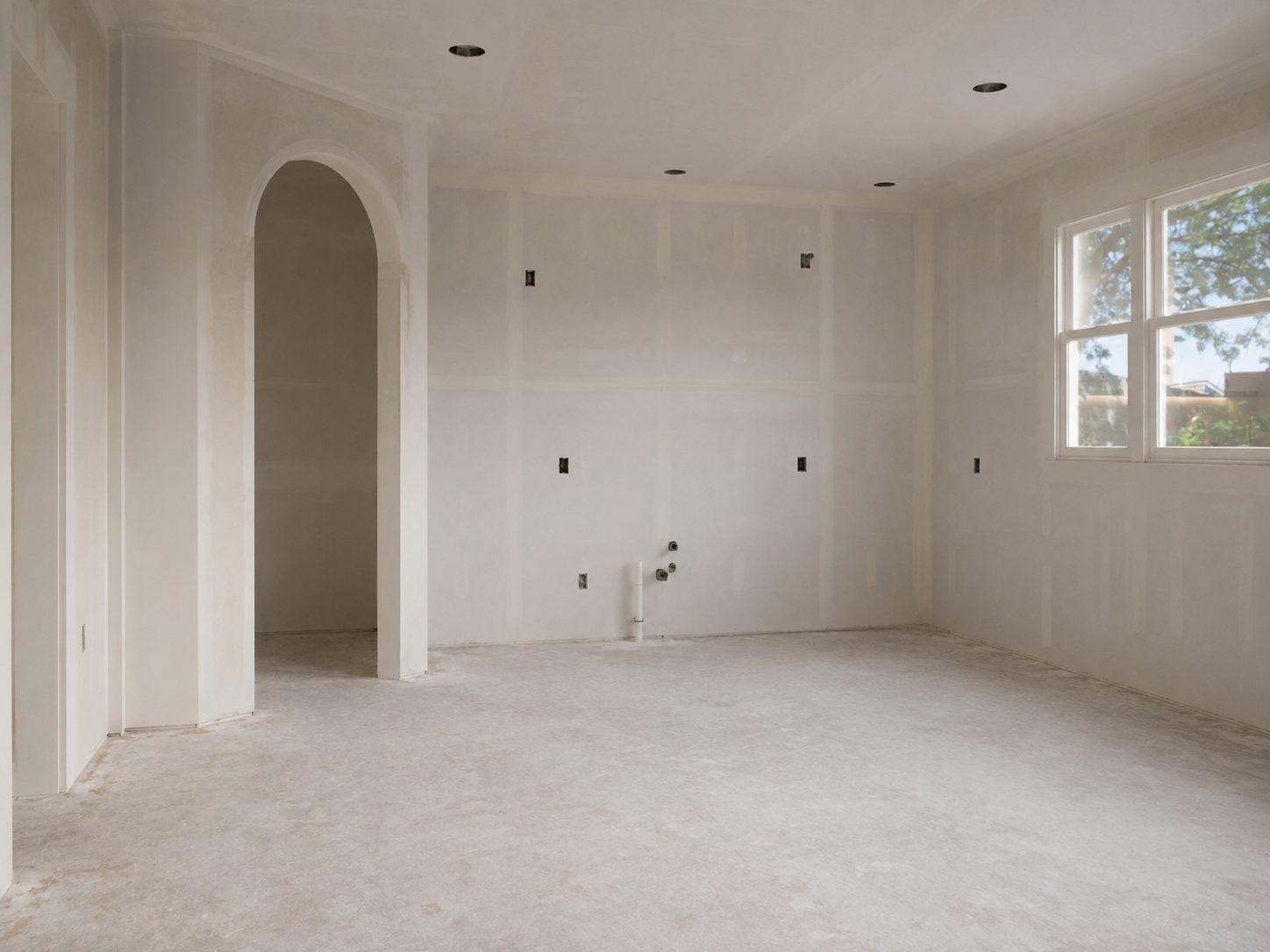 Room before renovation, framed and drywalled