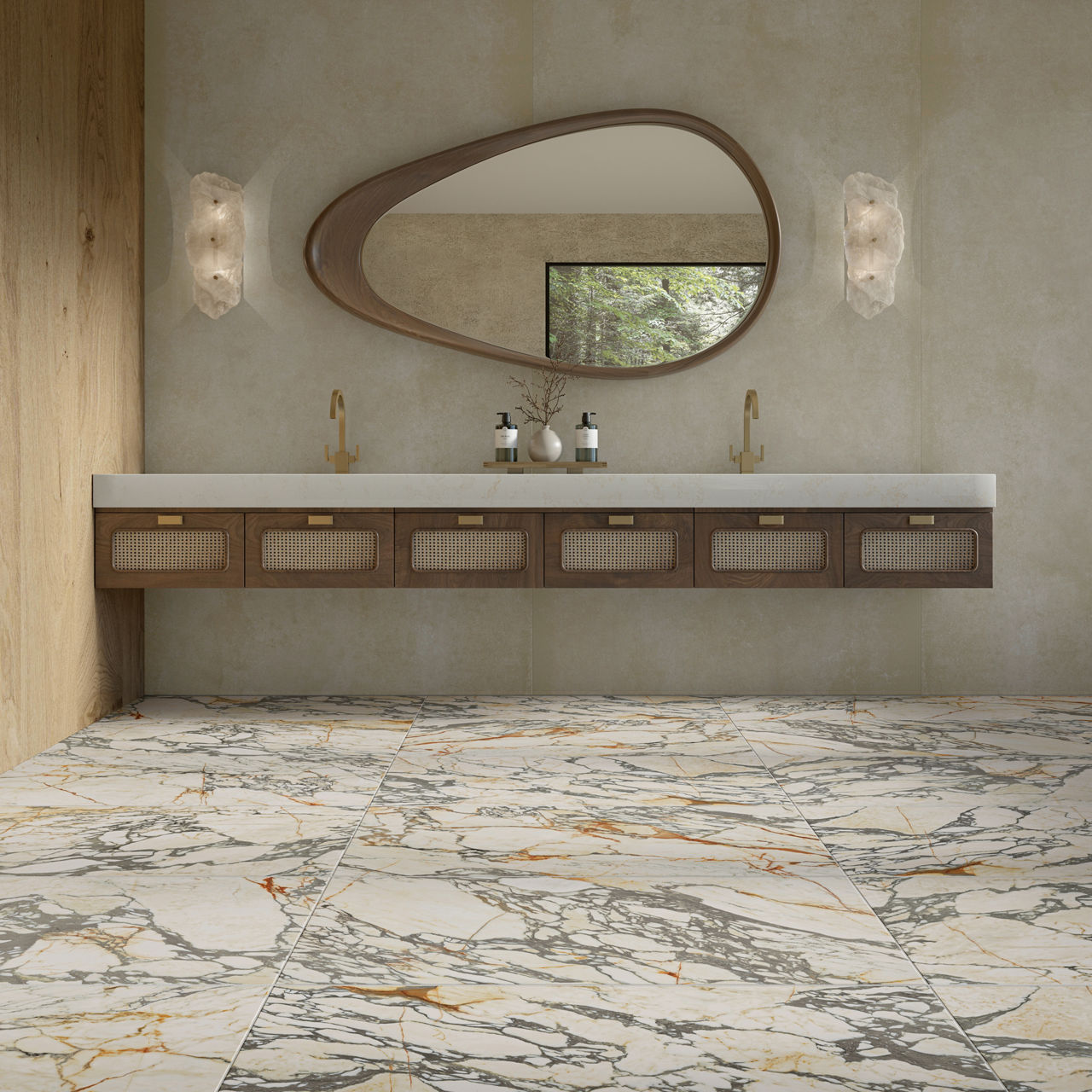 Marble floor tile in modern bathroom