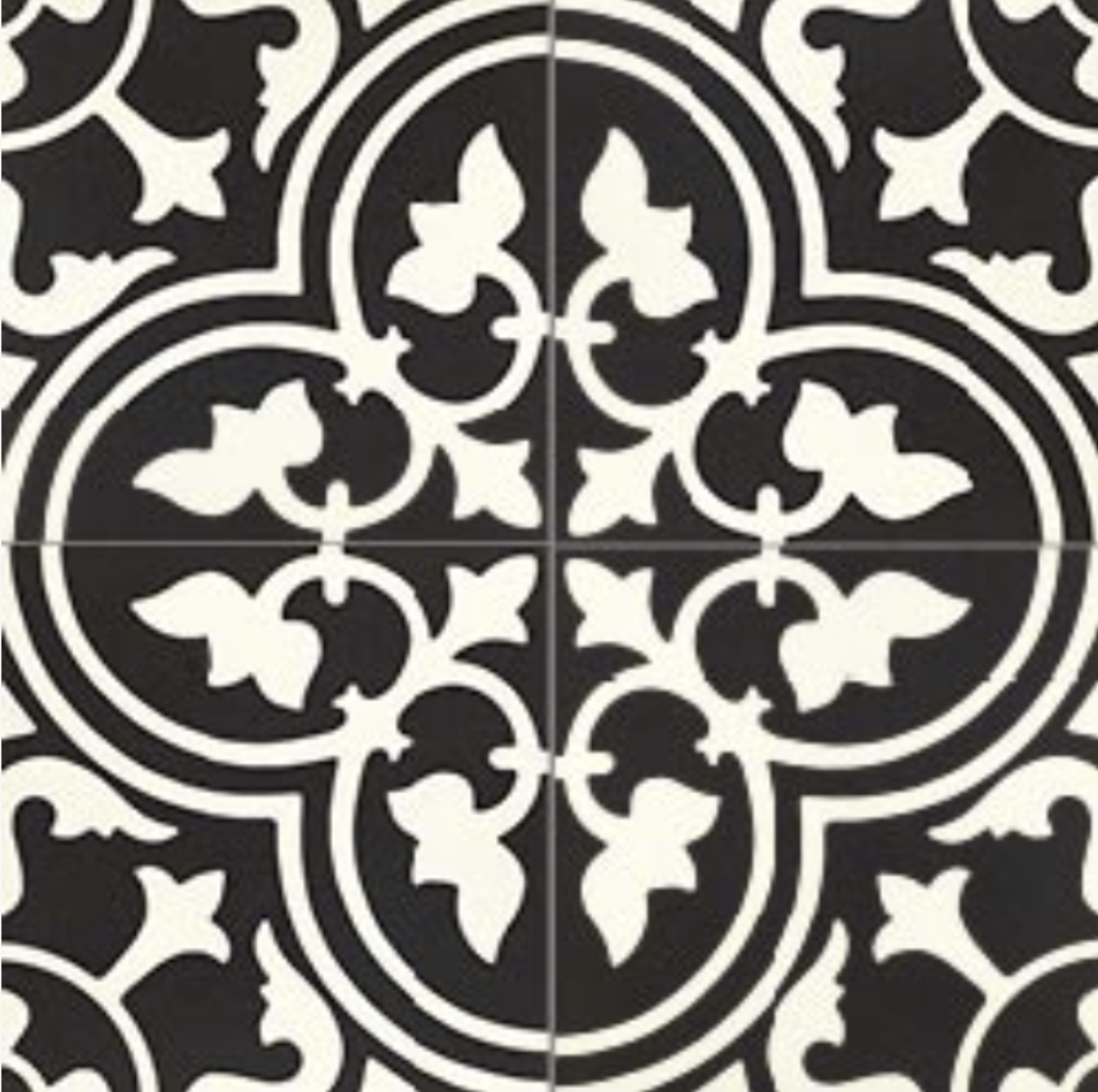 Close up of Black and white design tile floor