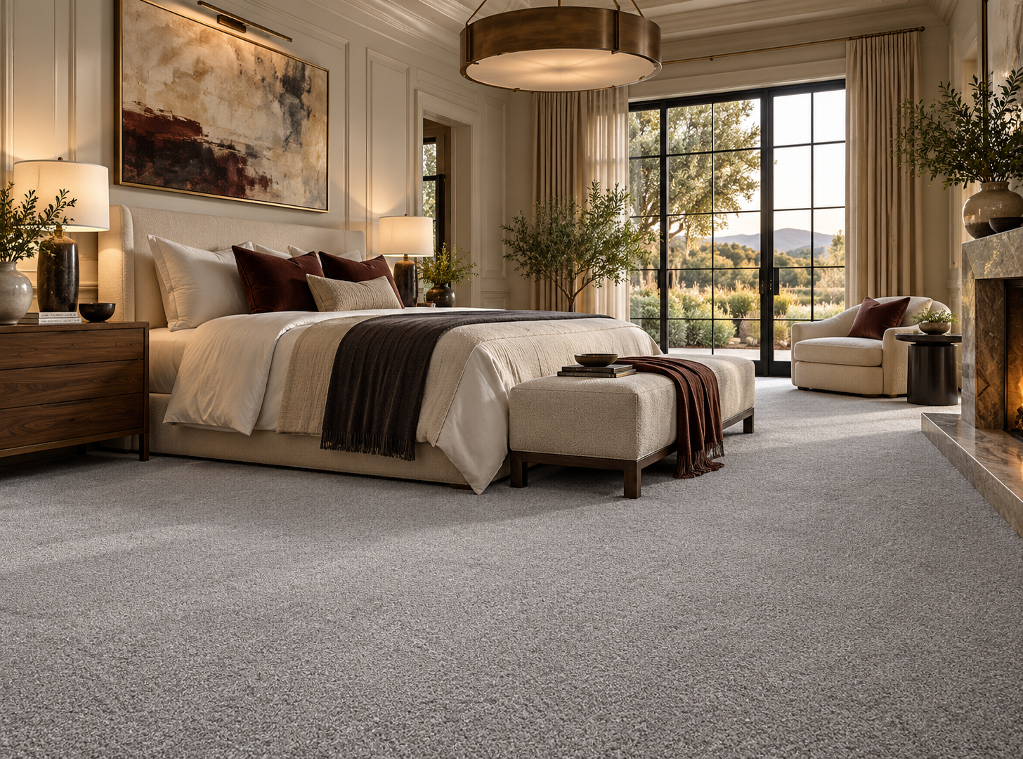 Bedroom with grey carpet