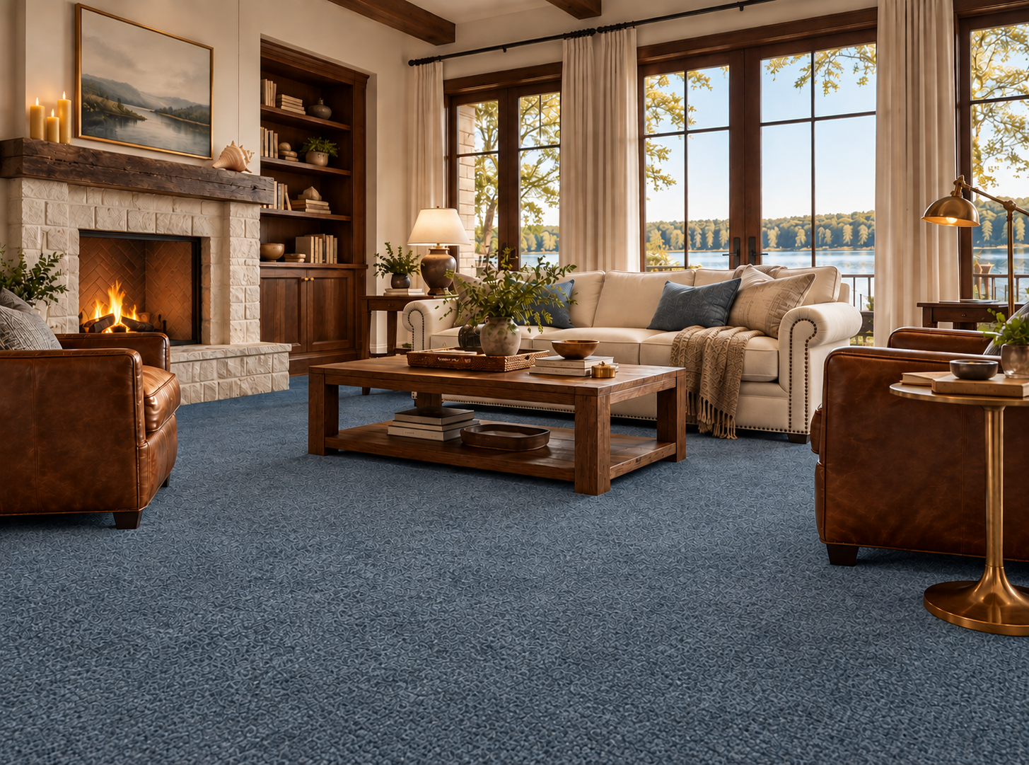 Elegant living room with blue carpet
